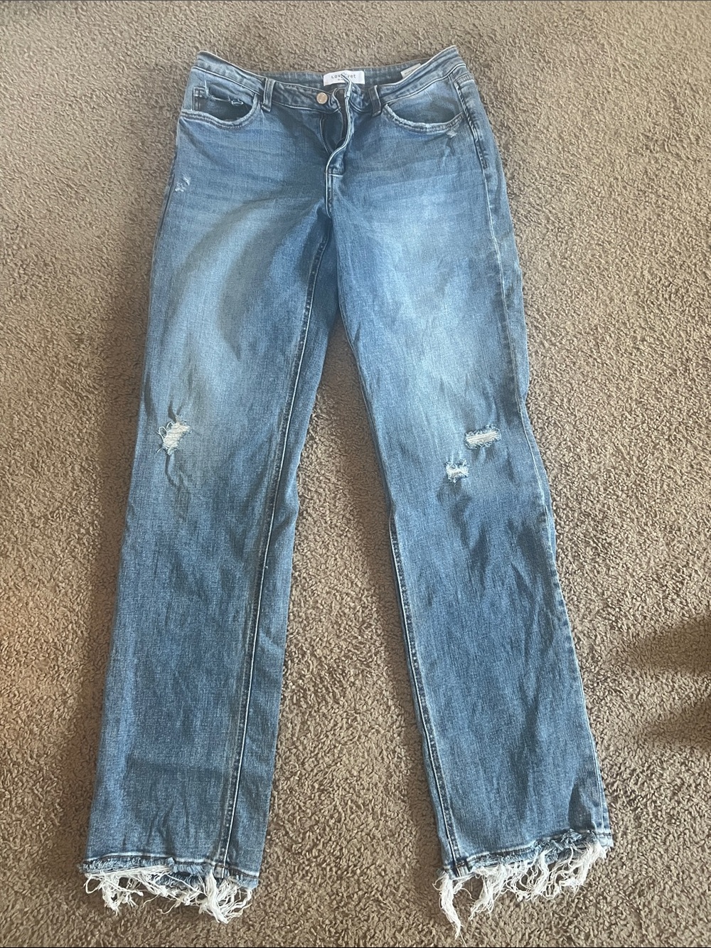 Women's Straight-Leg Distressed Jeans in Medium Blue